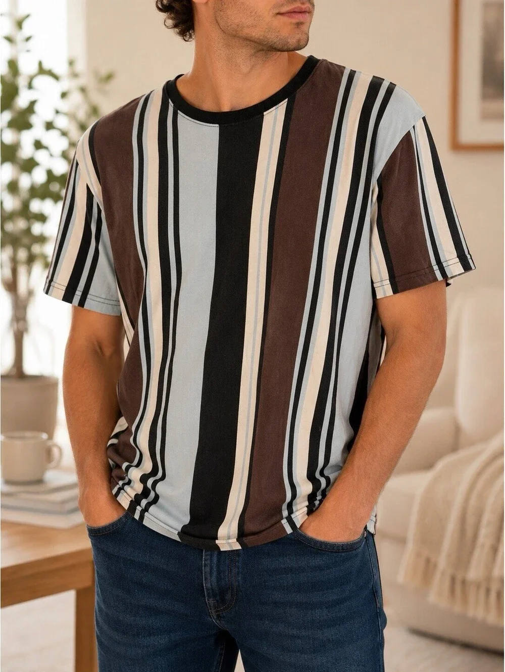 Pac Sun Striped T-Shirt Men’s Multicolor Cotton Size L FREE SHIPPING